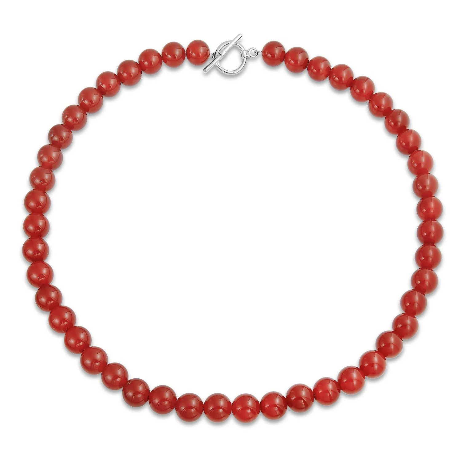 Plain Simple Smooth Western Jewelry Classic Red Carnelian Round 10MM Bead Strand Necklace For Women Teen Silver Plated Clasp 18 Inch