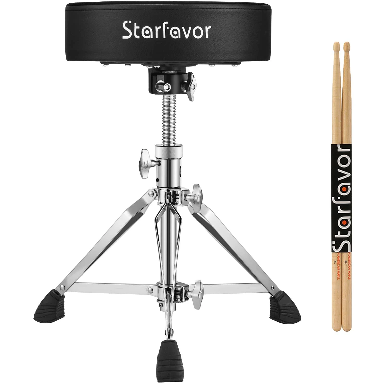 Starfavor Drum Throne Height Adjustable Padded Seat Drum Stool with 5A Drumsticks Drum Sticks 5A