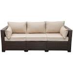 WAROOM Patio Couch PE Wicker 3-Seat Outdoor Brown Rattan Sofa Deep Seating Furni