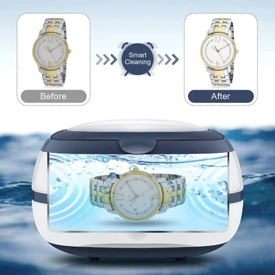 Ultrasonic Cleaner, Uten Professional Jewelry Cleaner Ultrasonic Machine with Watch Holder, Cleaning Basket for Rings, Jewelry, Eyeglasses, Watches, Dentures (600 ml), Low Power Sonic Cleaner 35W.