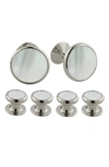 Mother Of Pearl Inlay Stud & Cufflink Set In Silver