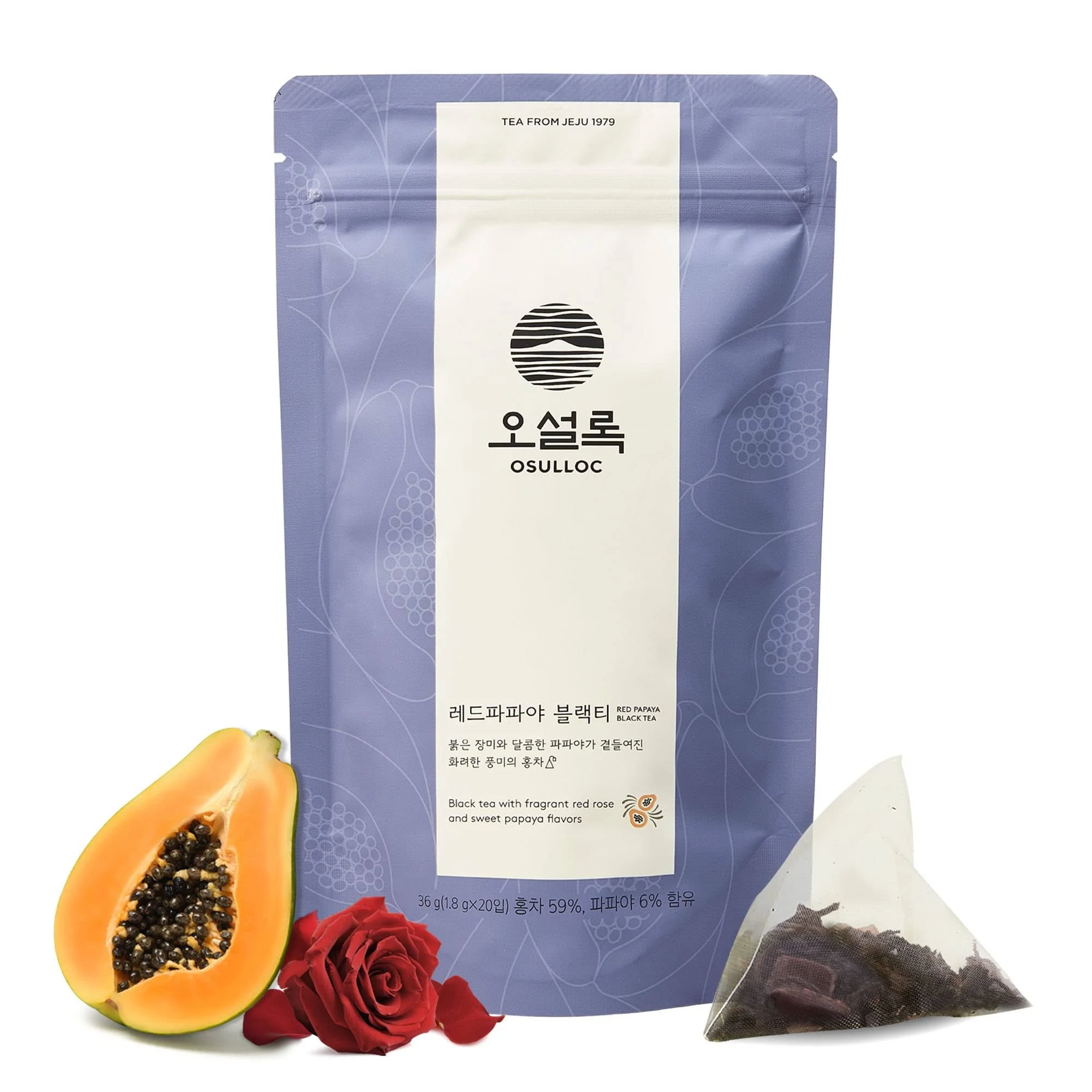 OSULLOC Red Papaya Black Tea (Rosehip & Papaya scent) | Korean Premium Blended Tea Bag | Sweet Fruit Tea | 20 Count Tea Bags, 1.27oz