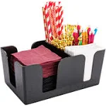 Restaurantware Bar Lux 9.5 x 5.8 x 4.2 inch Bar Caddy 1 Pebbled Napkin Holder - 6 Compartments Organize Straws Napkins or Condiments Black Plastic