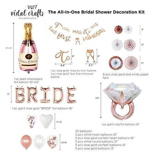 Vidal Crafts Rose Gold Bridal Shower Decorations, Bachelorette Party