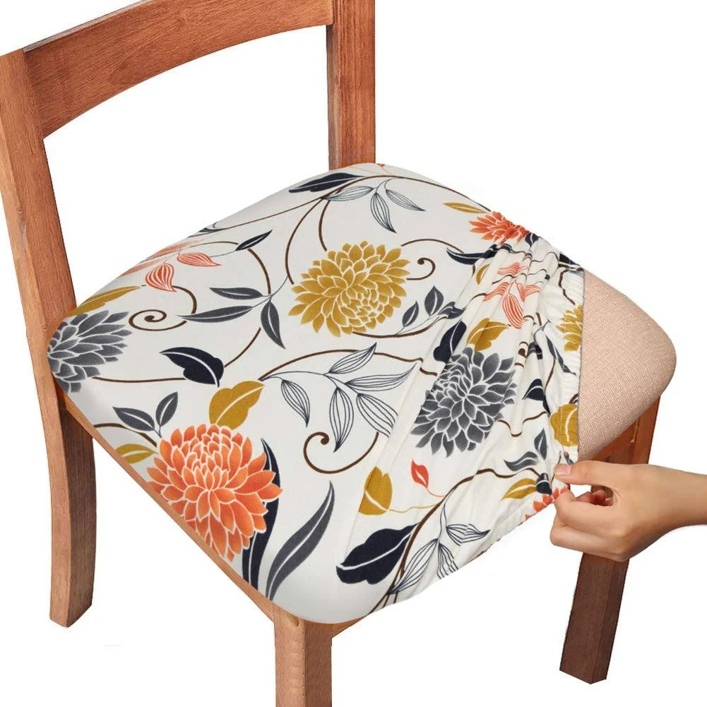 Gute Chair Seat Covers, Stretch Printed Chair Covers with Elastic Ties and Butto