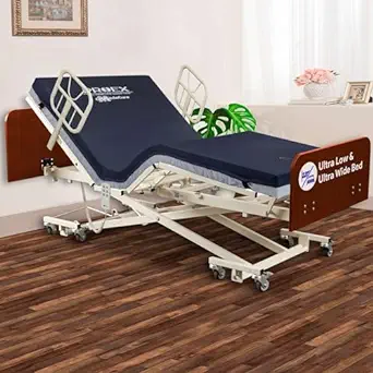 Medacure Ultra Low and High Hospital Bed, Fully Electric with ProEx 42 Mattress - Expandable Width 