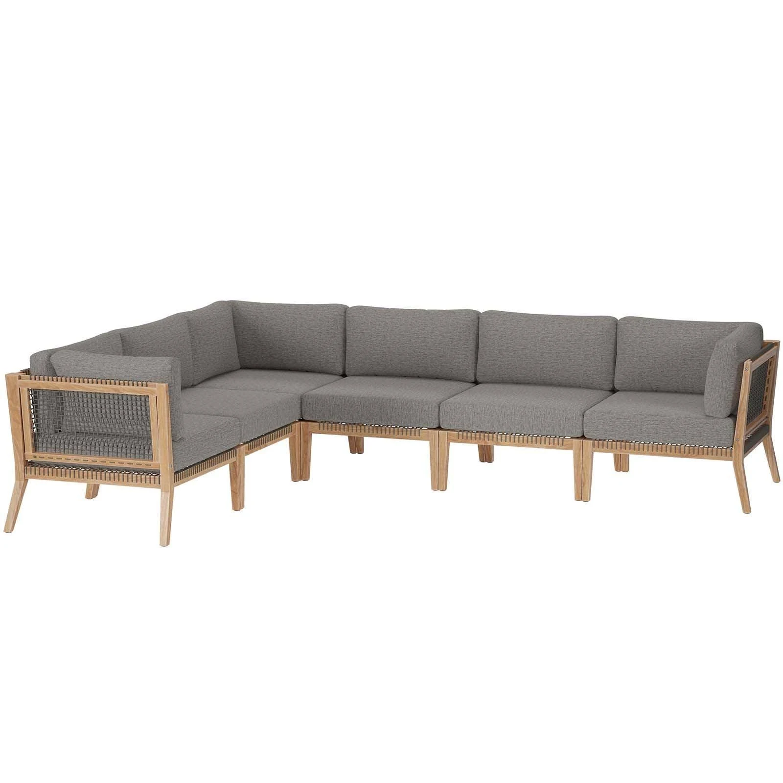 Modway Clearwater Outdoor Patio Teak Wood 6-Piece Sectional Sofa - EEI-6125 Gray Graphite