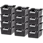 Iris USA Small Plastic Storage Basket, 12-Pack, Shelf Basket Organizer for Pantries Kitchens Cabinets Bedrooms, Black