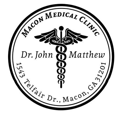 Caduceus Custom Round Medical Clinic Name, Dr. Name, Address Stamp Self Ink Stamp,Medical Stamp