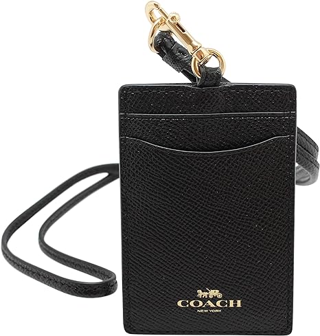 Coach ID Lanyard Badge Holder In Crossgrain Leather (Black/Gold)