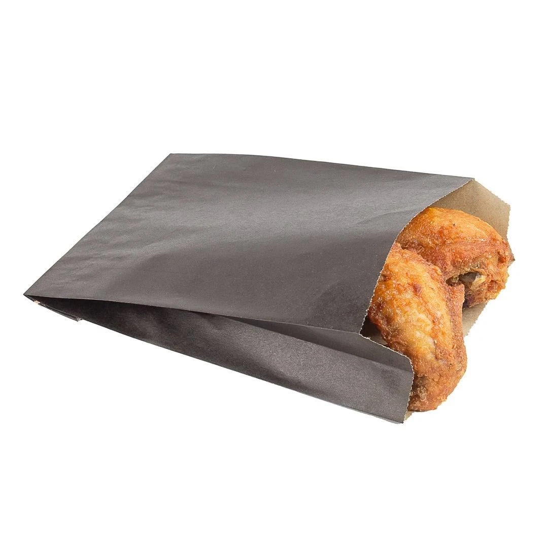 Restaurantware Bag Tek 4.3" x 1.5" x 6.3" Paper Bags For Snacks 100 Disposable French Fry Bags - Greaseproof For Popcorn Cookies Fries And More Black Paper Kraft Snack Bags