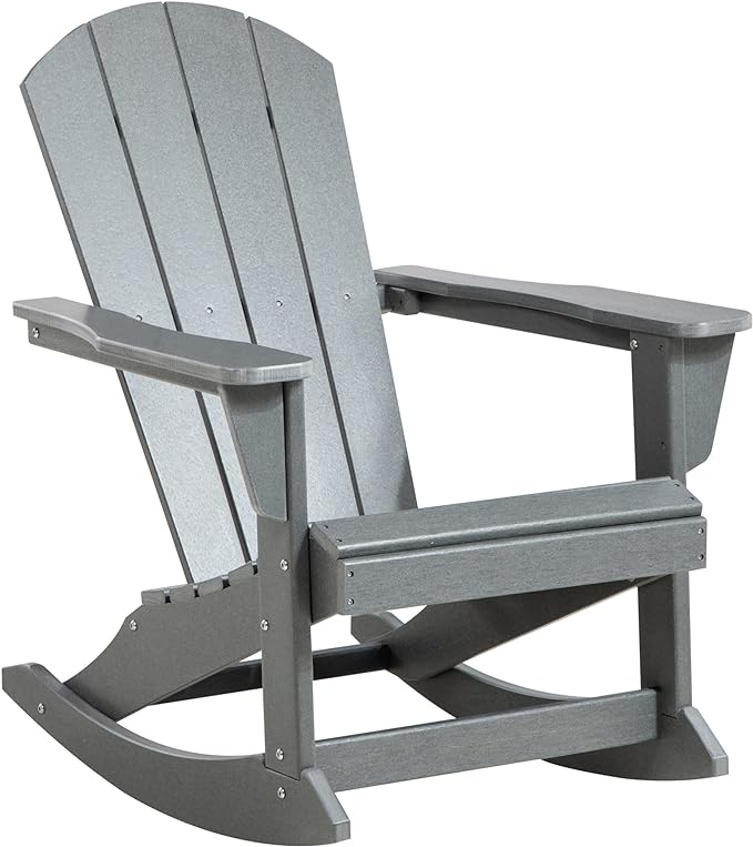 Outsunny Outdoor Rocking Chair, HDPE Adirondack Style Rocker Chair for Porch, Garden, Patio, Light Gray