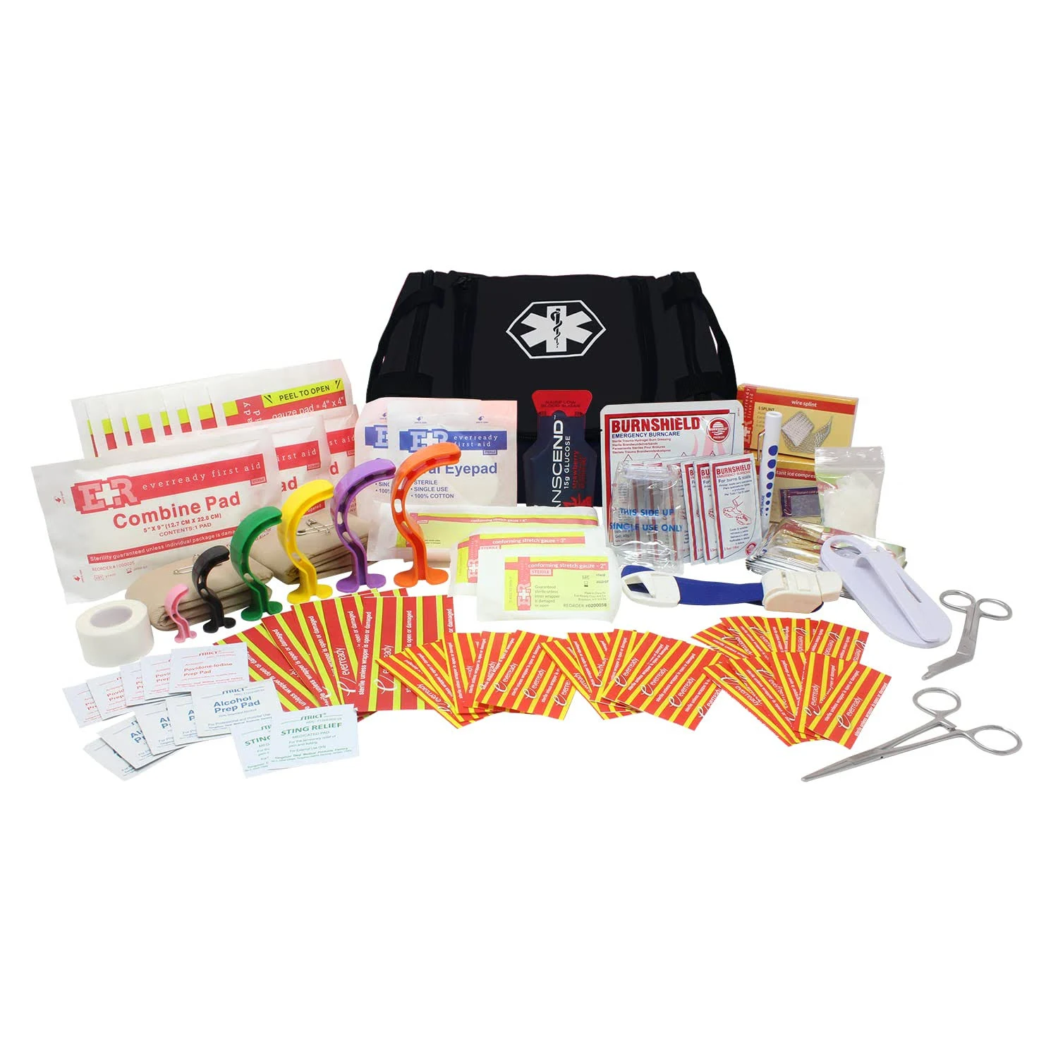 First Responder Fully Stocked Trauma First Aid Kit - 4 Color Bag