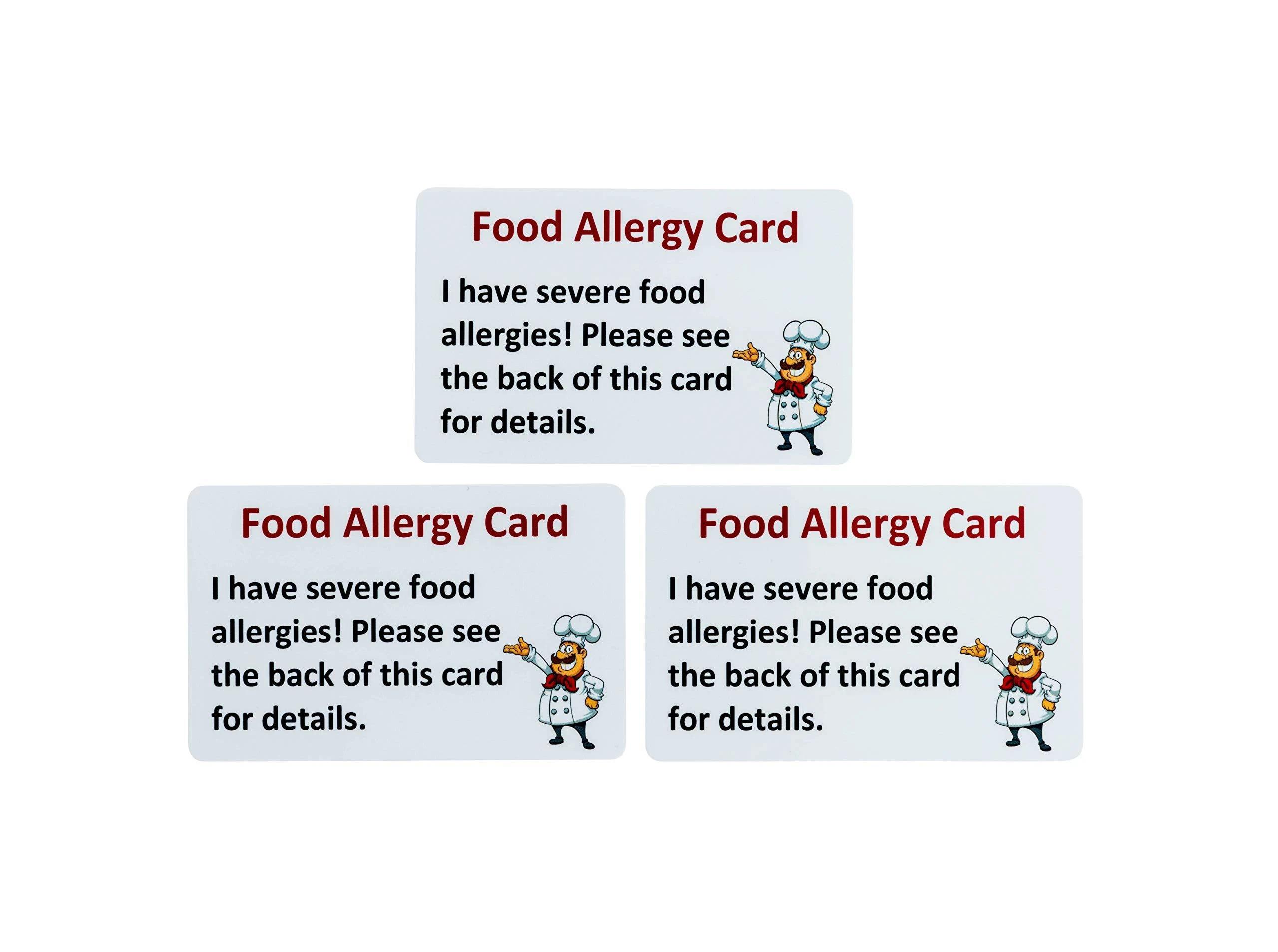 Chef Card Customized Allergy Emergency Contact Card Restaurant Chef Food Allergy Allergies. Pack of Three Write on Cards!