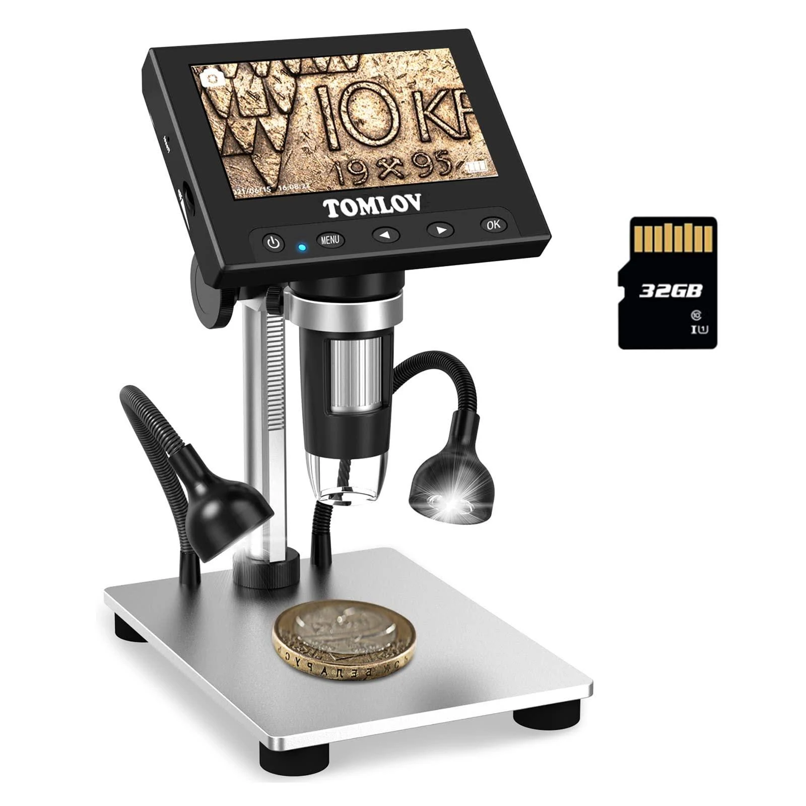 TOMLOV 1000X Error Coin Microscope with 4.3" LCD Screen, USB Digital Microscope ...