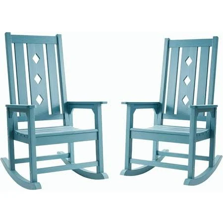 Efurden Rocking Chair Set of 2, Over-Sized and Weather Resistant Patio Rocker for Adults, Smooth Rocking Chair Indoor, 350lbs Load (Blue), Size: