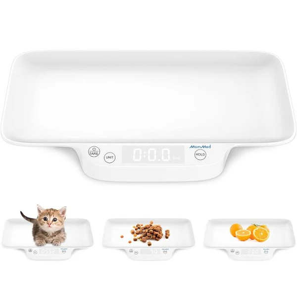 MomMed Digital Pet Scale, Portable Pet Dog Cat Scale with Hold and Tare Function, Precision Digital Scale, New Born Puppy and Kitten Scale with Tray for Puppy/Hamster/Little Bird/Rabbit, 1oz - 33lb