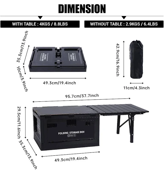 Nice C Folding Table, Storage Bin with Table, Collapsible Storage Box with Table, Organizing Containers Plastic with Wood Lid and 2 Side Doors, Stackable Organizer