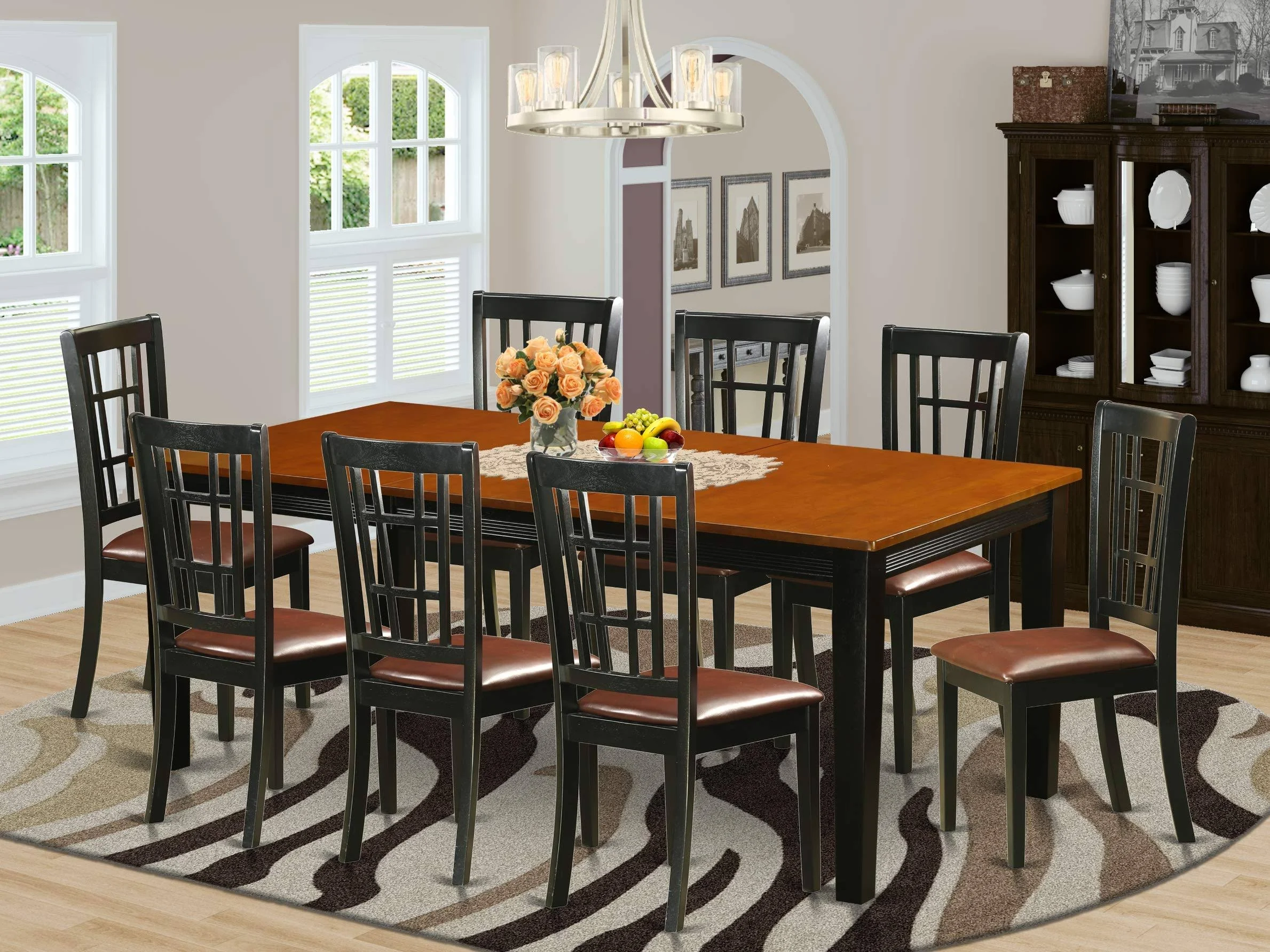 East West Furniture QUNI9-BCH-LC 9 Piece Kitchen Set Includes a Rectangle Dining Room Table with Butterfly Leaf and 8 Faux Leather Upholstered Chairs, 40x78 Inch