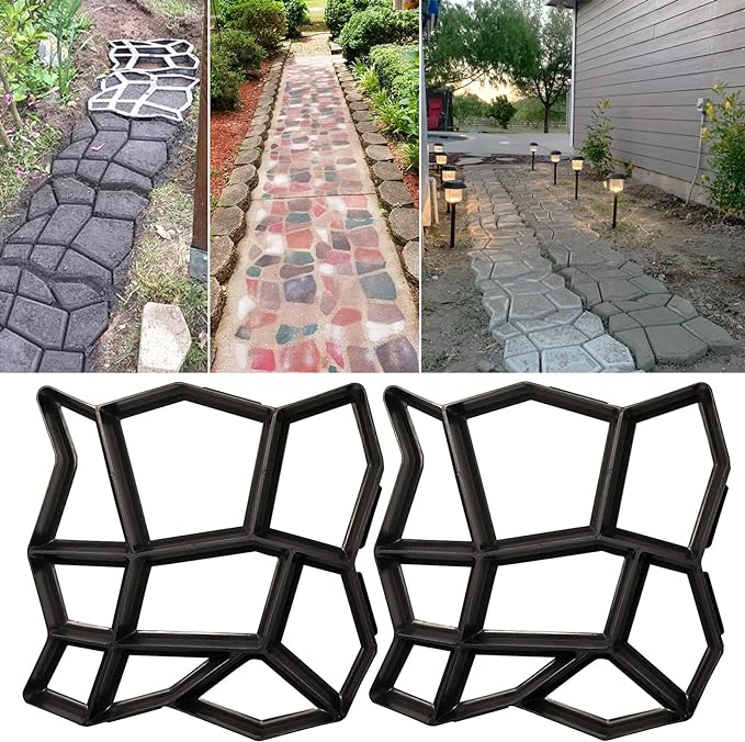 * 2pcs 16.9 x 16.9 x 1.6 inch Walk Maker, Path Mate Stone Moldings Paving Pavement Concrete Molds Stepping Stone Paver Walk Way Cement Mold for Patio, Lawn &amp; Garden