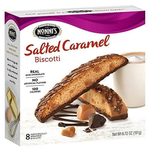 Nonni's Salted Caramel Biscotti Italian Cookies Milk Chocolate & Sea Salt 4 pack