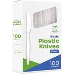 Comfy Package [100 Pack Heavy Duty Disposable Clear Plastic Knives - Basic Cutlery for Parties, Events, and Everyday Use