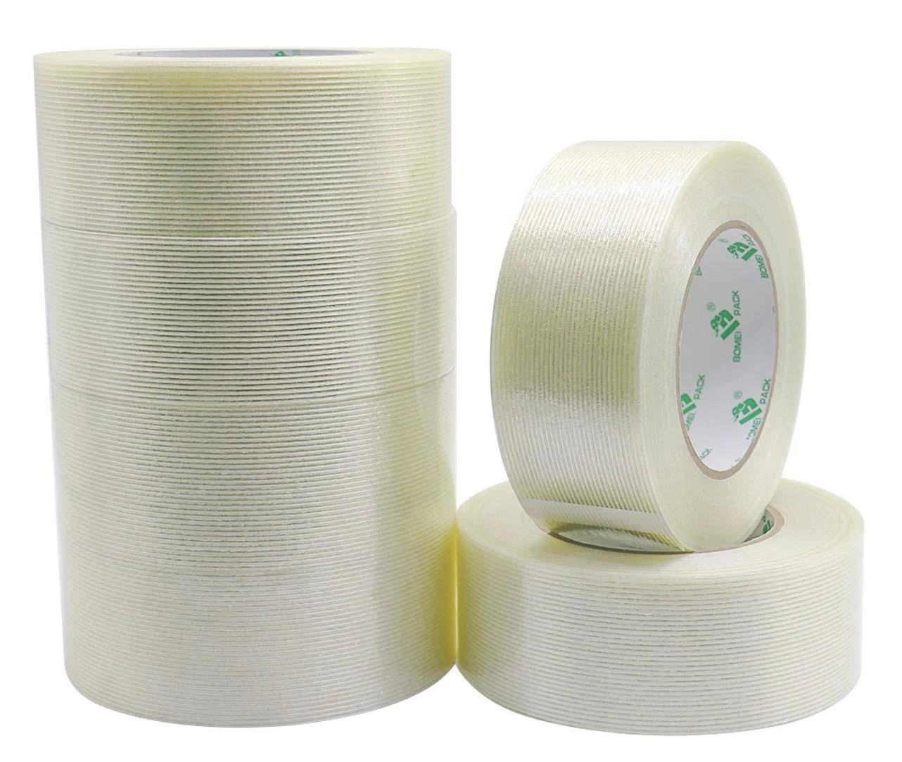 Bomei Pack 6Pack Reinforced Packing Tape, 5.5mil 2inx 60yds, Heavy Duty Fiber Strapping Adhesive Packaging Tape