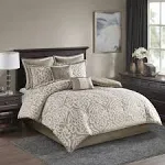 Madison Park - Odette 8 Piece Jacquard Comforter Set - Tan - Queen