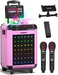 MASINGO Karaoke Machine for Adults and Kids with 2 Bluetooth Wireless Microphones Portable Singing Pa Speaker System with Party