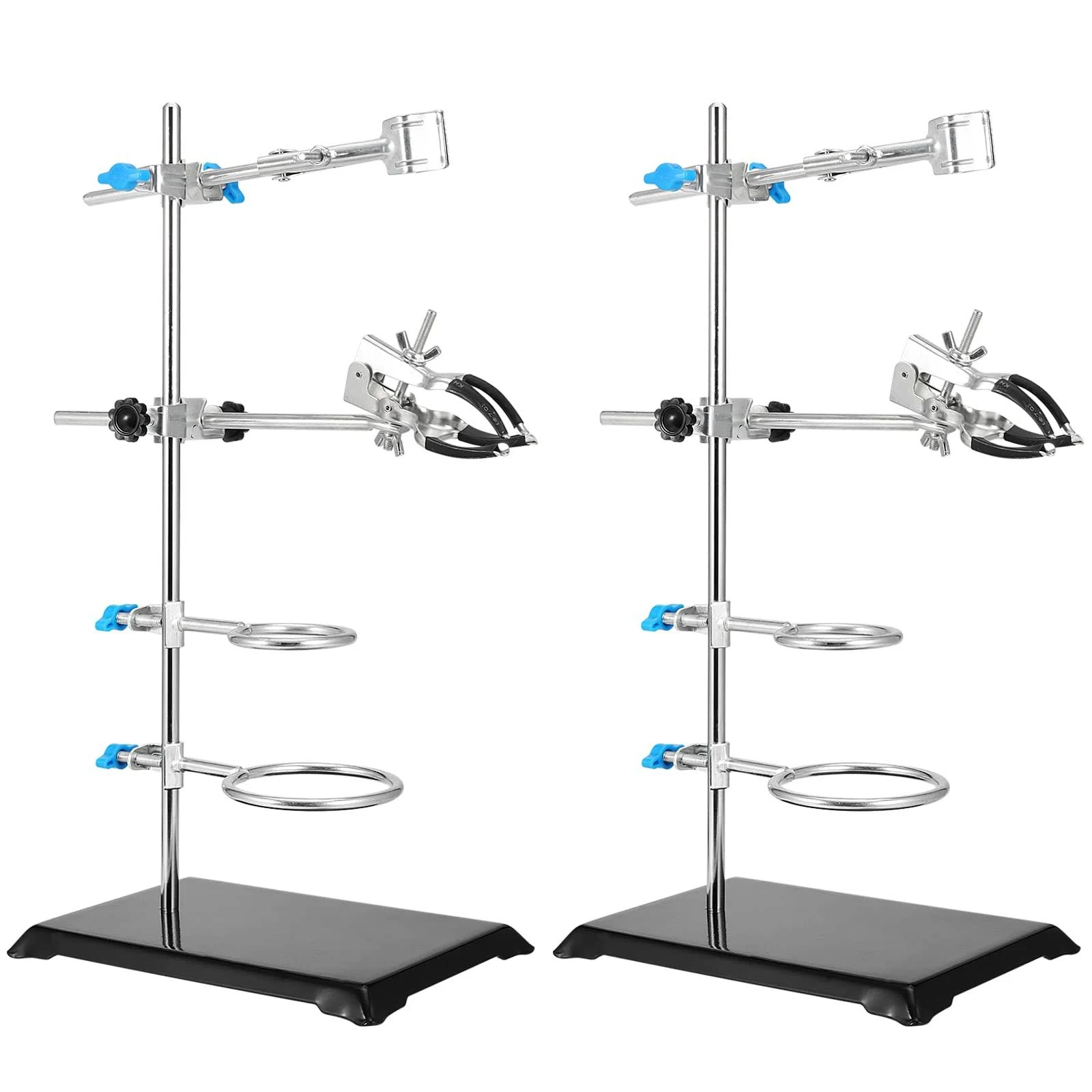 PINGEUI 2 PCS 16 Inch Lab Stand Set, Laboratory Stand Support, Lab Stand and Clamp Set with 4 Retort Rings, 2 Flask Clamp, 2 Burette Clamp for Lab, Scientific Glassware, Labware