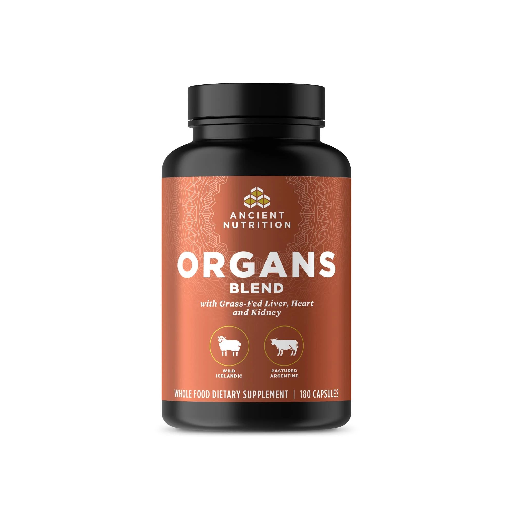 Ancient Nutrition Organ Supplements, Grass-Fed and Wild Organ Complex Capsules, Liver, Heart, Kidney Supports Organ, Cognitive, and Immune System Health, 180 Ct 