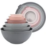 Cook with Color Mixing Bowls with TPR Lids - 12 Piece Plastic Nesting Bowls Set Includes 6 Prep Bowls and 6 Lids, Pink