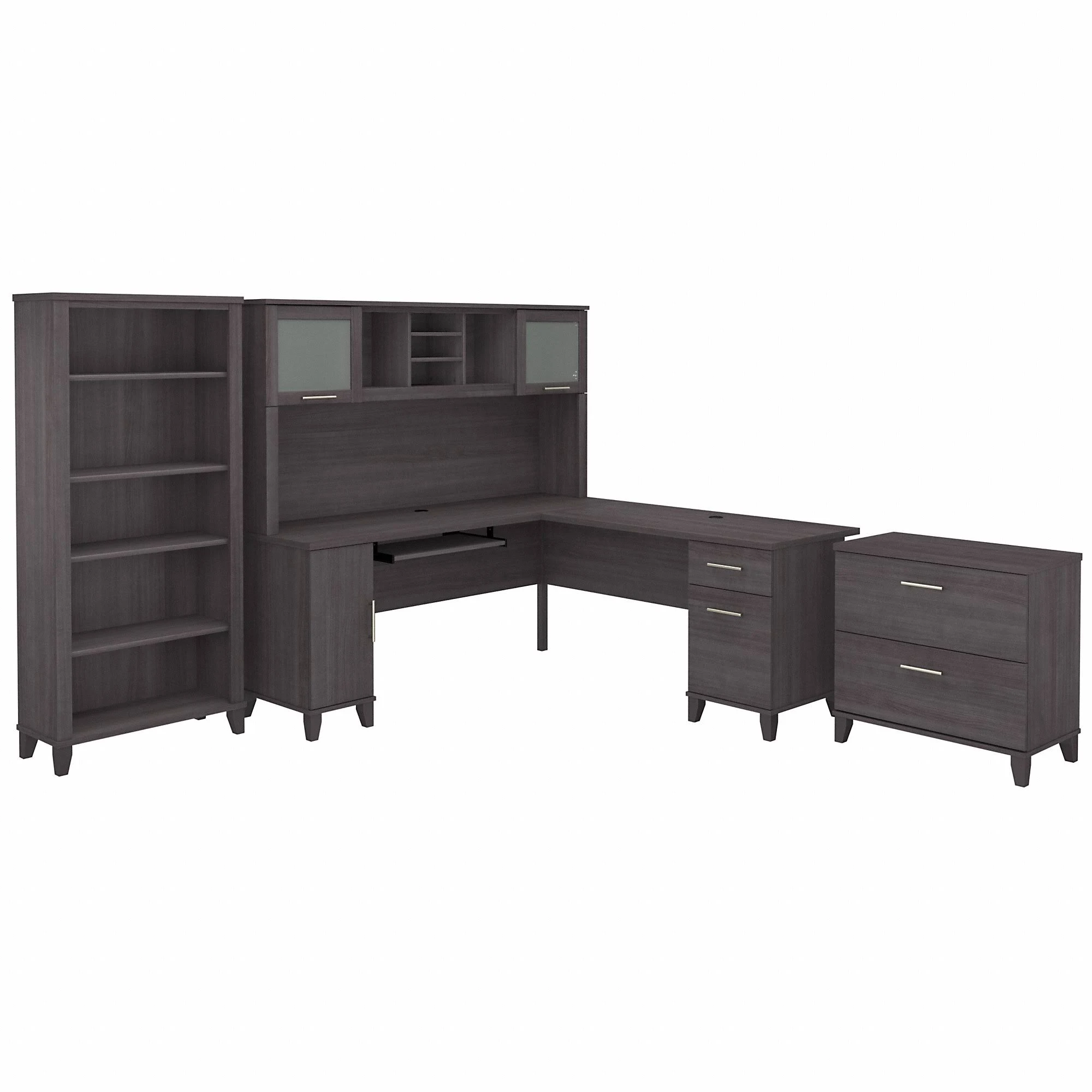 Bush Furniture Somerset 72W L Shaped Desk with Hutch, Lateral File Cabinet and B