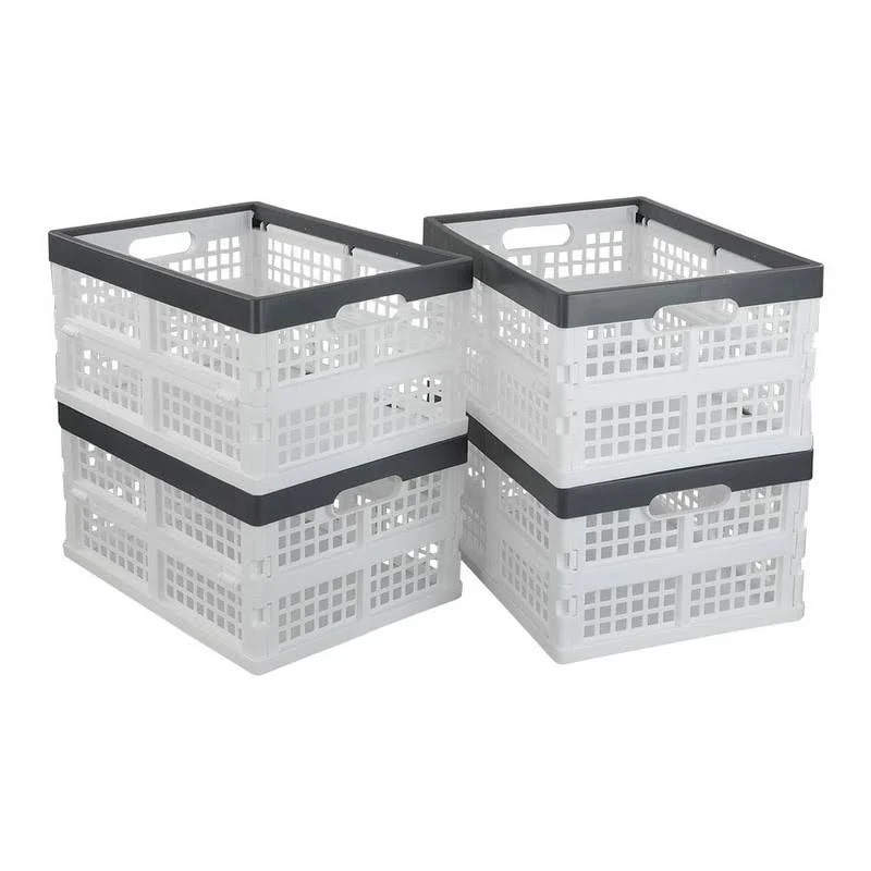 Teyyvn 4-Pack Collapsible Milk Crates 15L Plastic Stackable Storage Bins Utility Folding Baskets