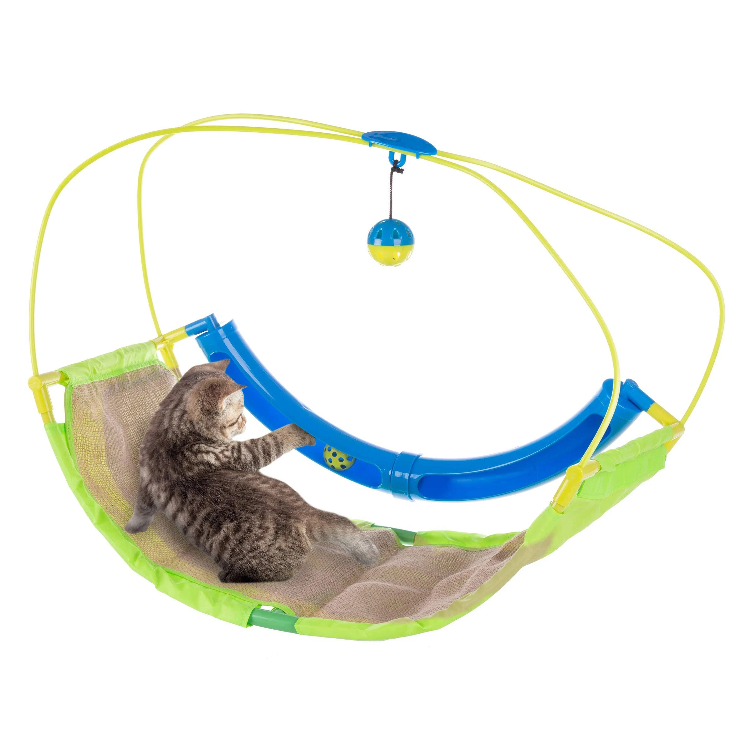 PETMAKER Interactive Cat Toy Rocking Activity Mat- Swing Playing Station with Sisal Scratching Area, Hanging Toy, Rolling Ball for Cats and Kittens