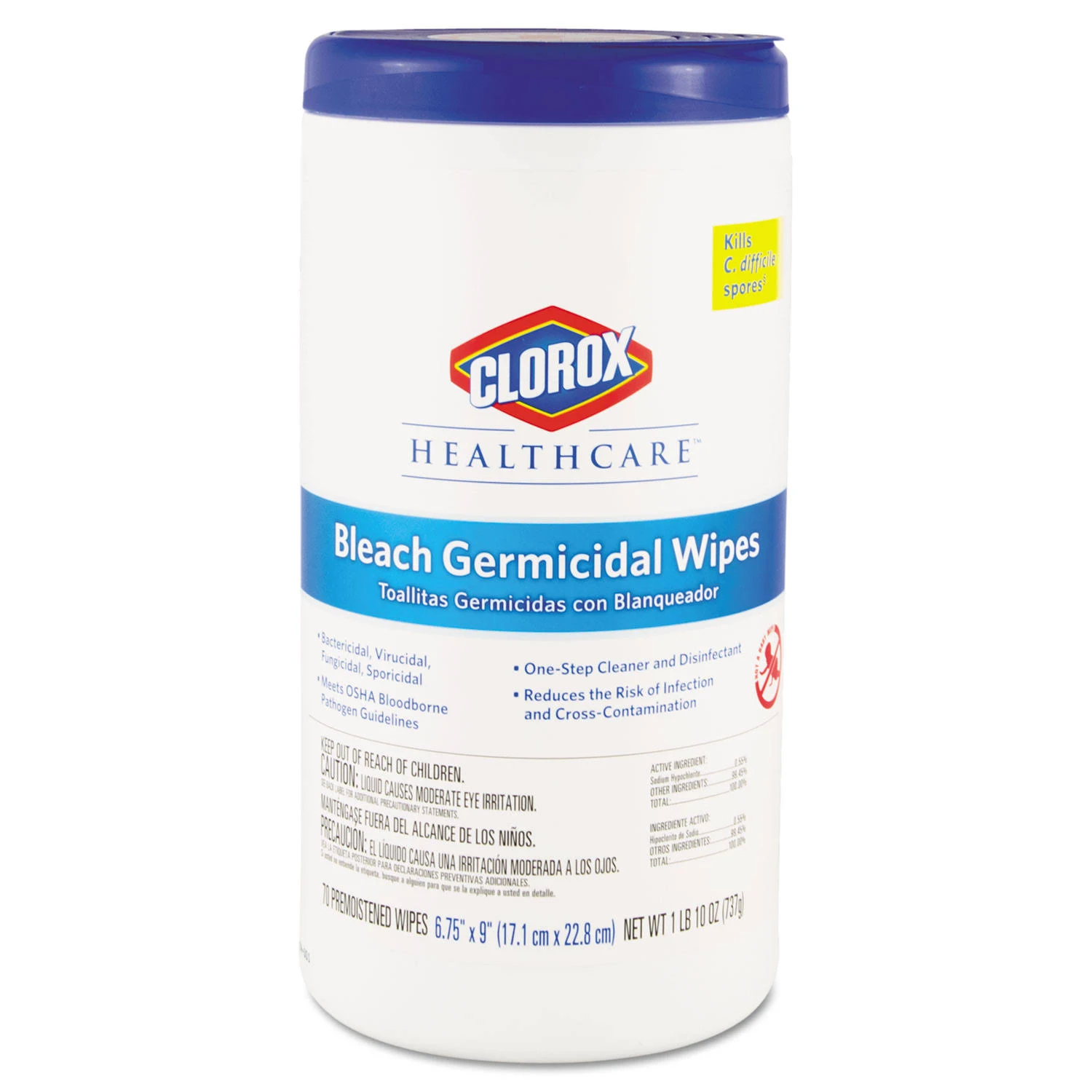 Clorox Healthcare Bleach Germicidal Wipes, White - 70 count