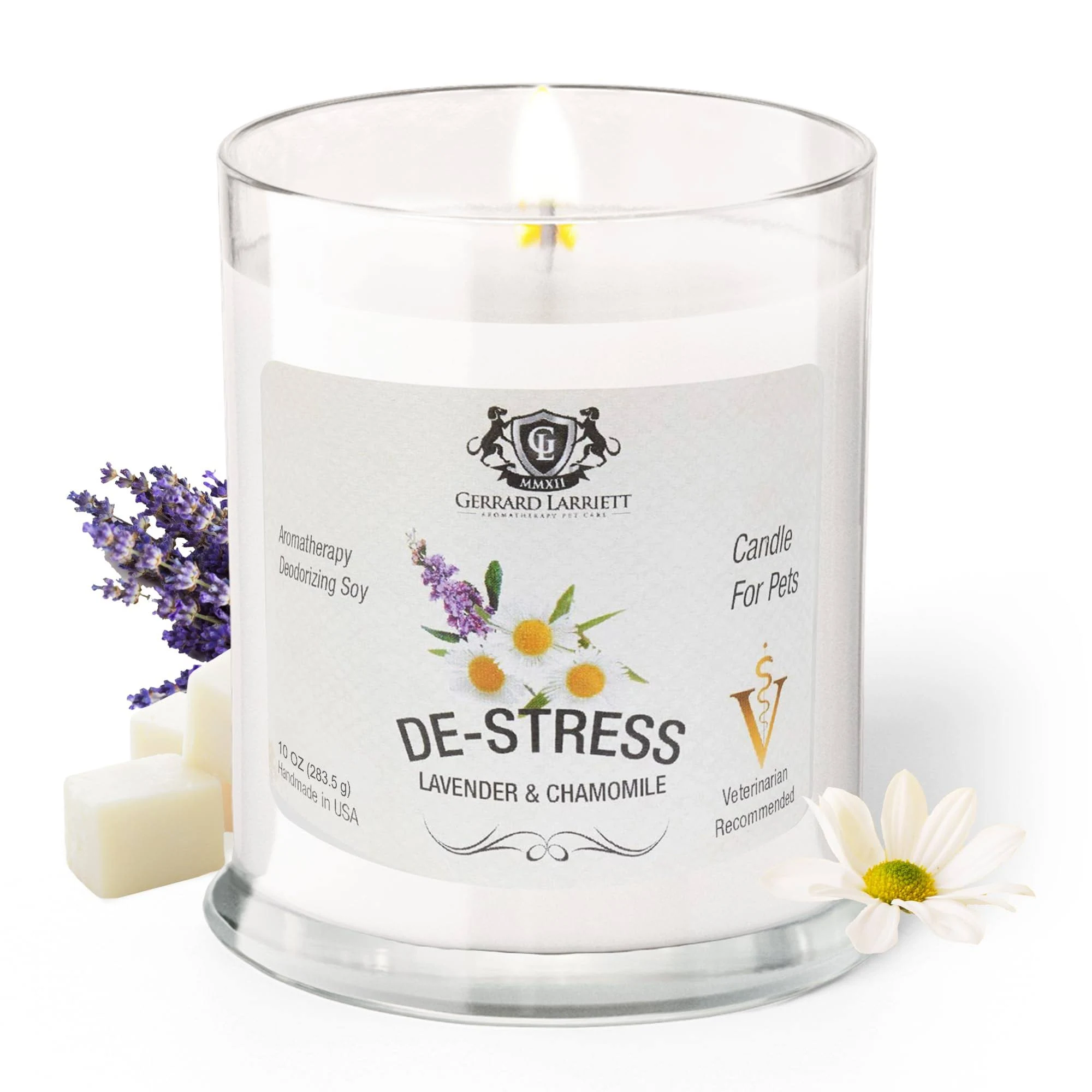 Gerrard Larriett: De-Stress Lavender & Chamomile Scented Candles for Home Decor and Pet Odor - Aromatherapy Stress Relief Soy Wax Candles - Pet Odor Eliminator for Home - Pet Friendly Candles