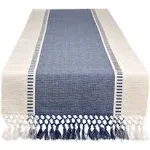  Dobby Stripe Woven Table 13x108&#034; (13x113.5&#034;, Fringe Included) French Blue