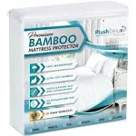 PlushDeluxe Premium Bamboo Mattress Protector – Cal-King Size, Waterproof, & Ultra Soft Breathable Noiseless Washable Bed Mattress Cover for Comfort & Protection - White