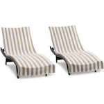 Arkwright California Cabana Chaise Lounge Cover - (Pack of 2) 100% Cotton, 30x85 with Fitted Pocket - Beige