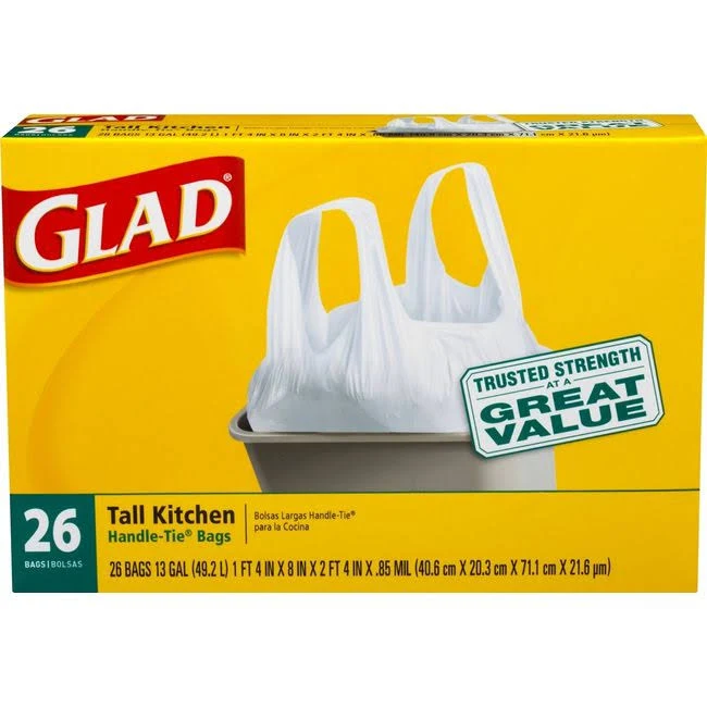 4 Units Glad Tall Kitchen Handle-Tie Trash Bags -13 Gallon White, 50 Ct