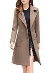 Bankeng Women Winter Wool Blend Camel Mid-Long Coat Notch Double-Breasted Lapel Jacket Outwear