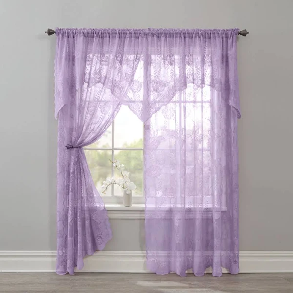 Brylanehome Ella Floral Lace Panel With Attached Valance Window