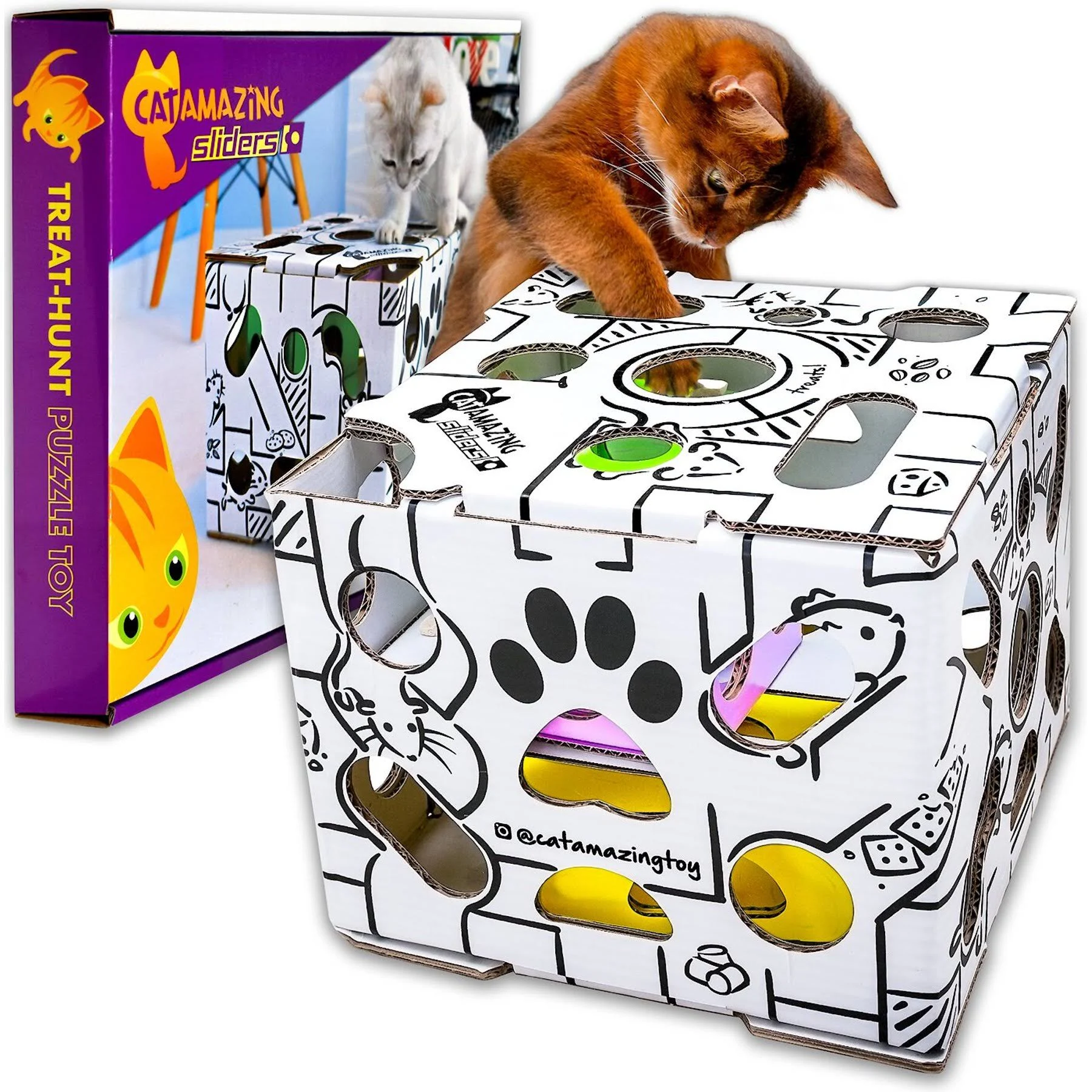 Cat Amazing Sliders – Puzzle Toy for Indoor Cats – Treat Box Interactive Maze...