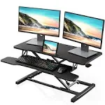 Fitueyes Height Adjustable Standing Desk 36” Wide Sit to Stand Converter Stand Up Desk Tabletop Workstation for Laptops Dual Mon