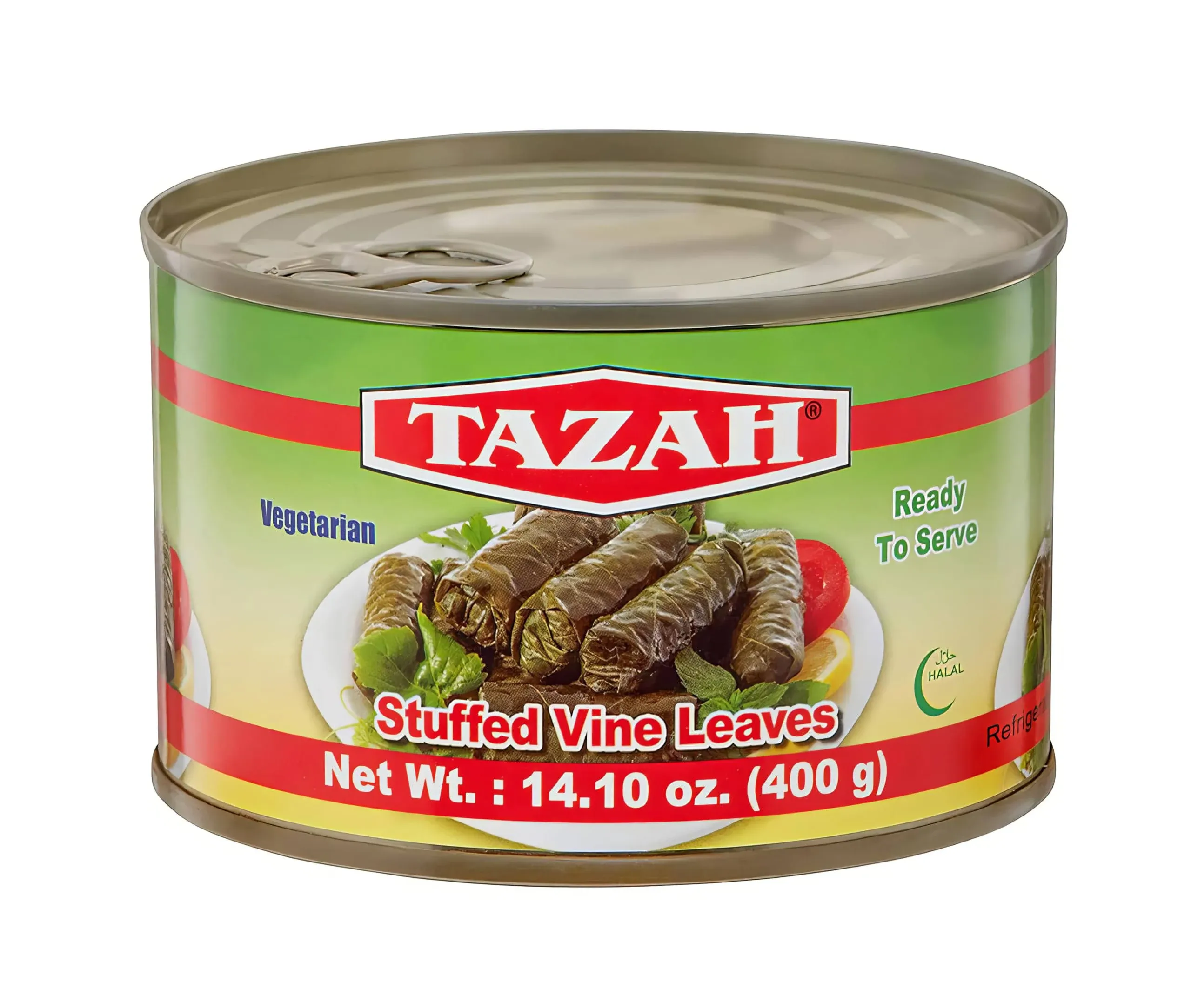 Tazah Dolmas Stuffed Grape Leaves 14.1oz Turkish Stuffed Leaves Halal Vegetarian Ready to Eat Easy Open Can 400g