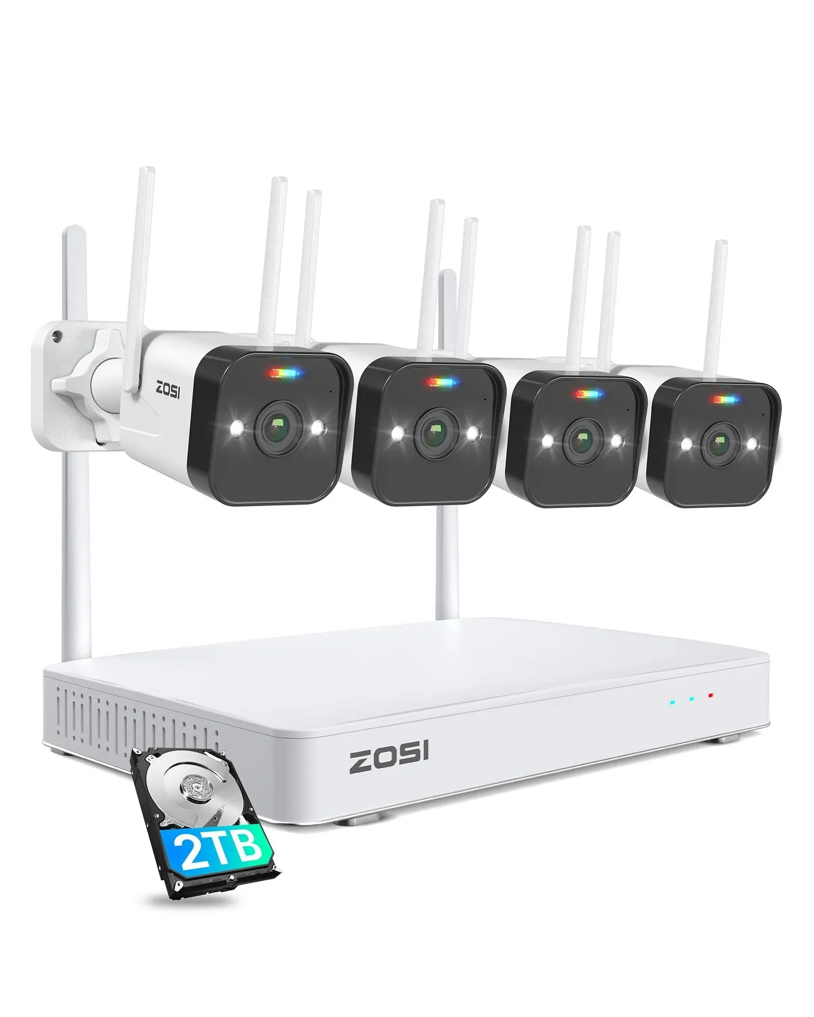 ZOSI 4MP 8CH Home Wireless Security Camera System,Person Vehicle Detection,Spotlight Siren,8pcs Wired 2.5K Outdoor Indoor Smart IP Cameras,8CH 4MP WiFi Surveillance NVR with 2TB HDD for 24/7 Recording