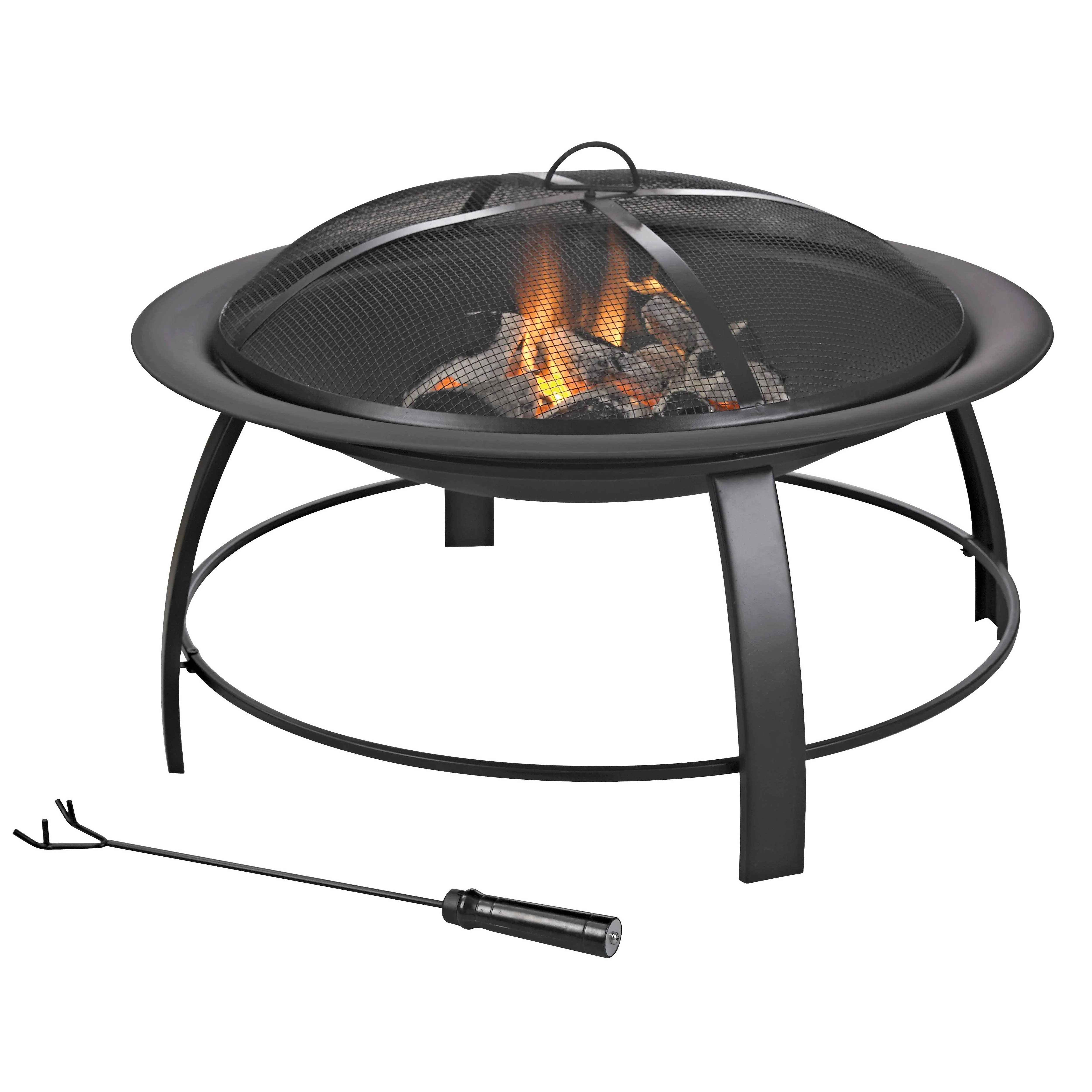 Rocky Mountain Goods Steel Fire Pit Round (30") - Includes safety screen, grate and fire poker - Fire warden approved for backyard use - Heavy duty sturdy steel - Patio fire pit for bonfire, camping,