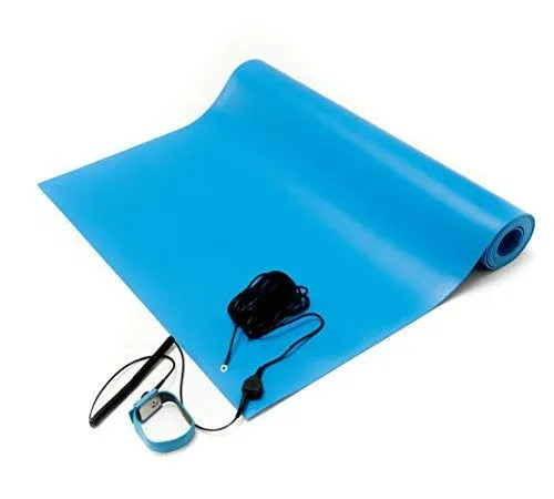 Bertech ESD Mat Kit (Made in Usa), 20 Inches Wide x 30 Inches Long x 0.094 Inches Thick, Blue, Includes A Wrist Strap and Grounding Cord, Rohs and Rea