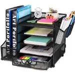 Desk Organizer with File Tray, Drawer, Pen Holders, Magazine Holder for Office A